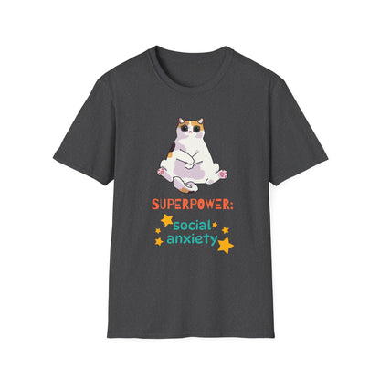 Superpower: Social Anxiety Unisex T-Shirt - Cute Cat Design