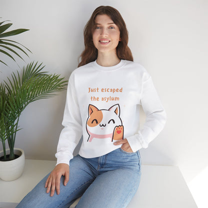 'Just Escaped the Asylum' - Funny Cat Crewneck Sweatshirt