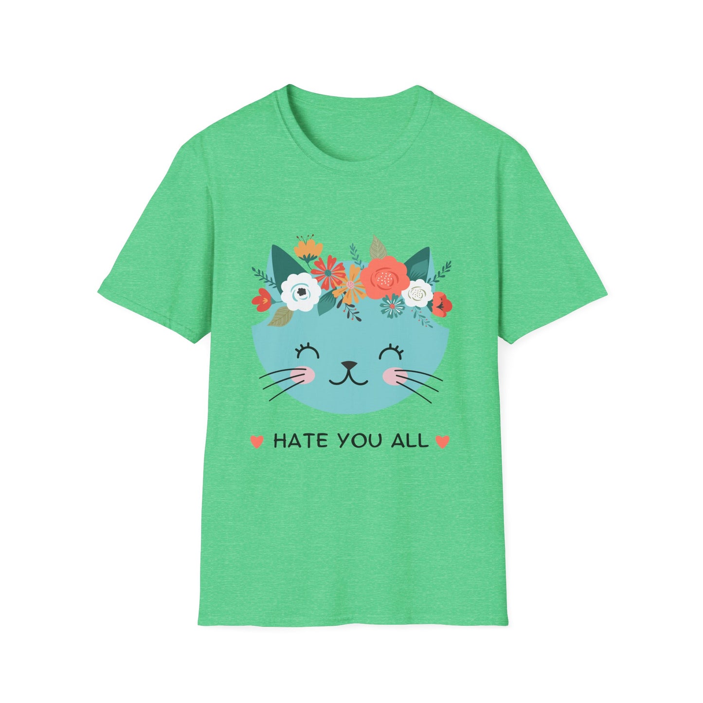Floral Cat Graphic T-Shirt - 'Hate You All' Cute Unisex Tee