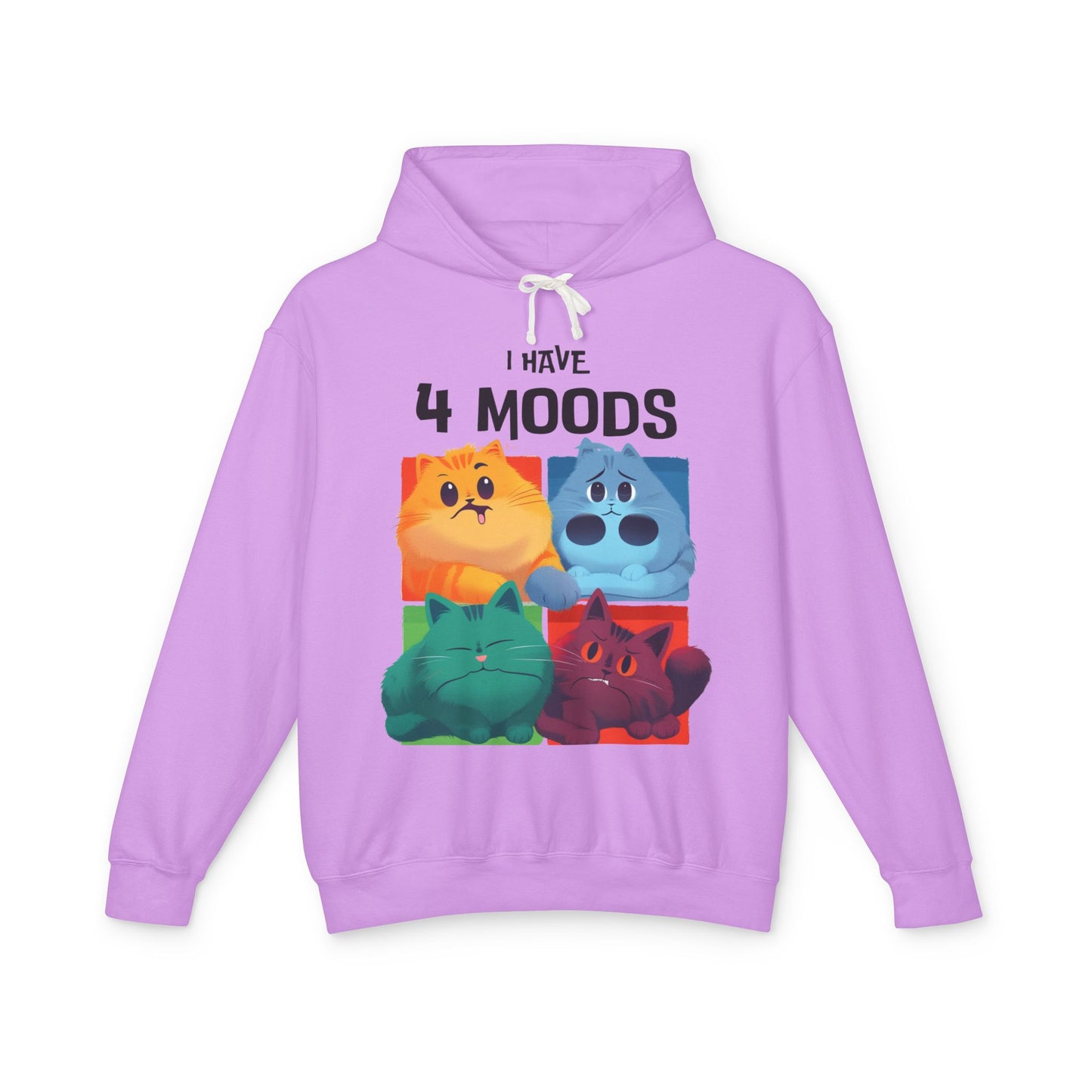 Unisex Lightweight Hooded Sweatshirt - "I Have 4 Moods" Cat Design - Perfect for Cat Lovers & Casual Wear