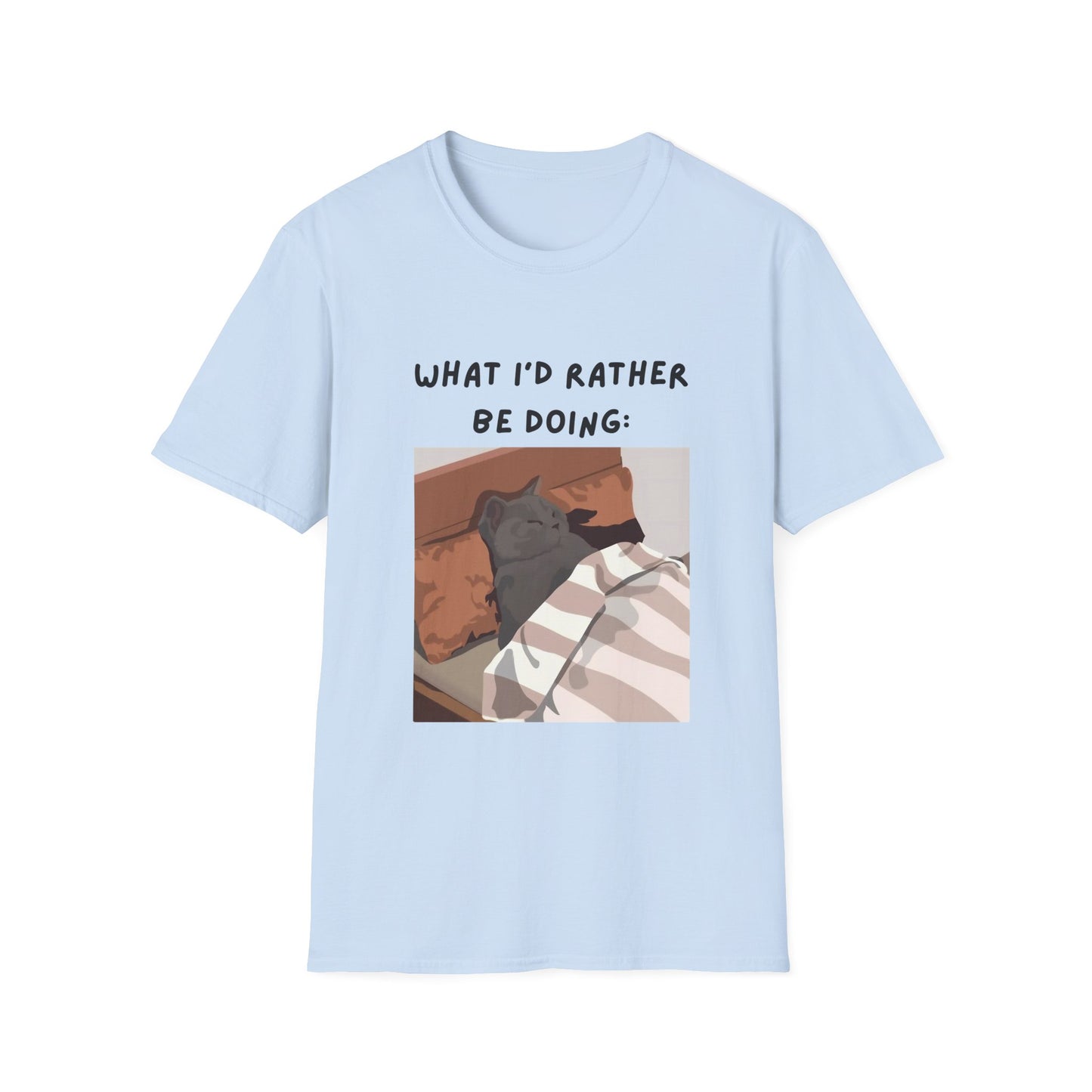 Cute Cat Sleepy Vibes Unisex Softstyle T-Shirt - "What I'd Rather Be Doing"
