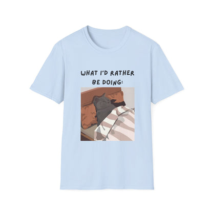 Cute Cat Sleepy Vibes Unisex Softstyle T-Shirt - "What I'd Rather Be Doing"