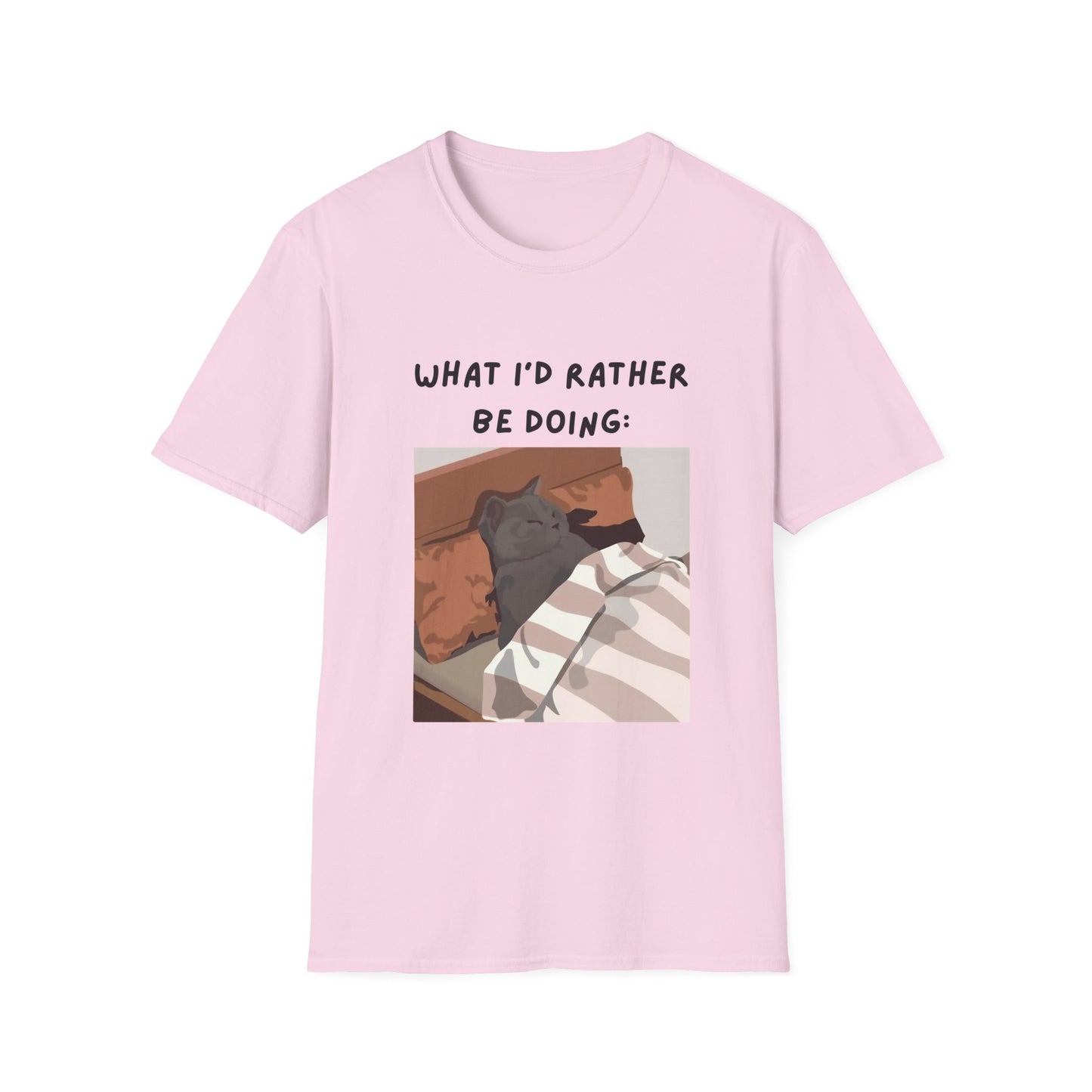 Cute Cat Sleepy Vibes Unisex Softstyle T-Shirt - "What I'd Rather Be Doing"