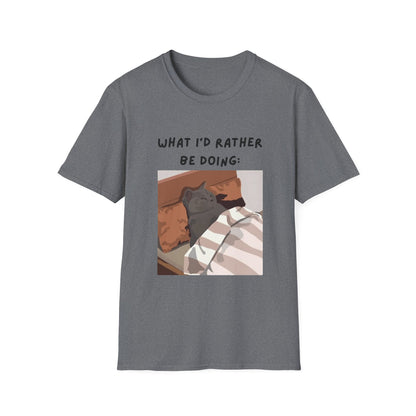 Cute Cat Sleepy Vibes Unisex Softstyle T-Shirt - "What I'd Rather Be Doing"