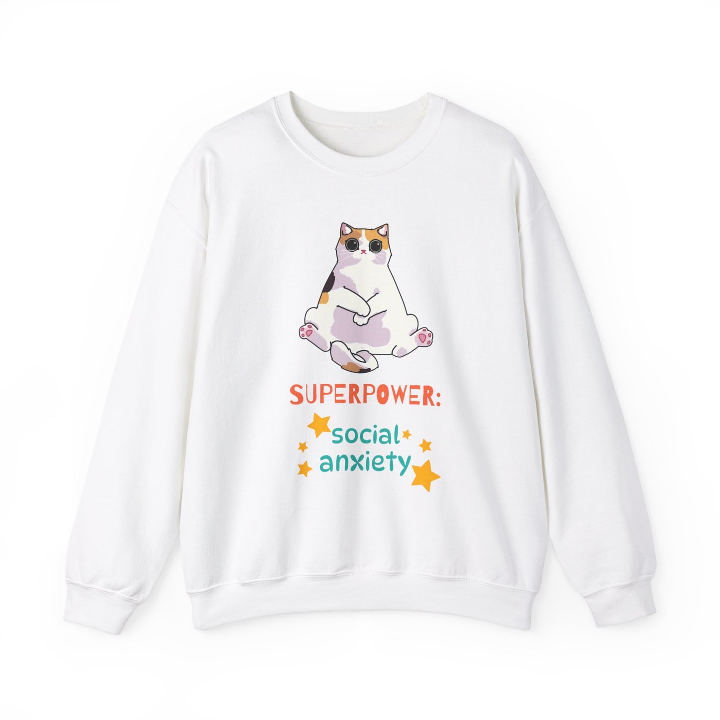 Funny Cat Sweatshirt - "Superpower: Social Anxiety" Unisex Crewneck