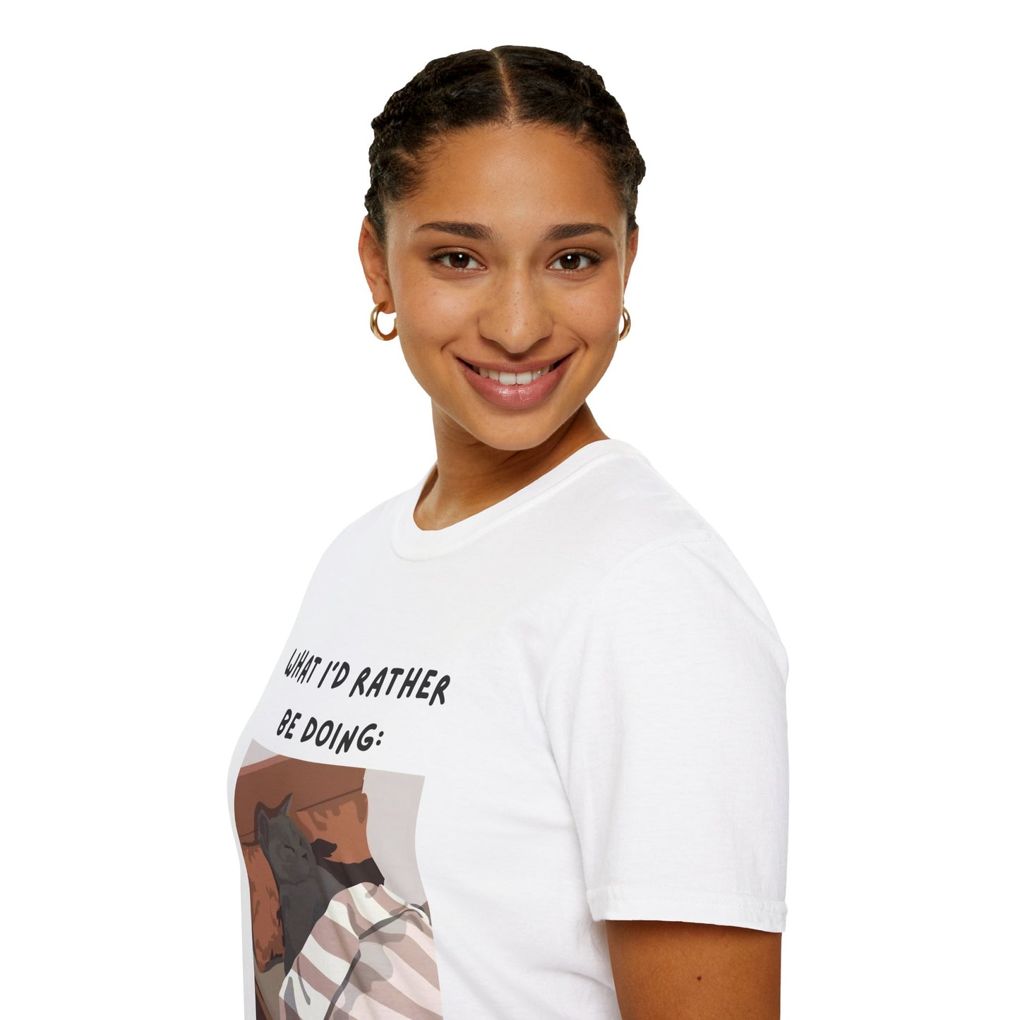 Cute Cat Sleepy Vibes Unisex Softstyle T-Shirt - "What I'd Rather Be Doing"