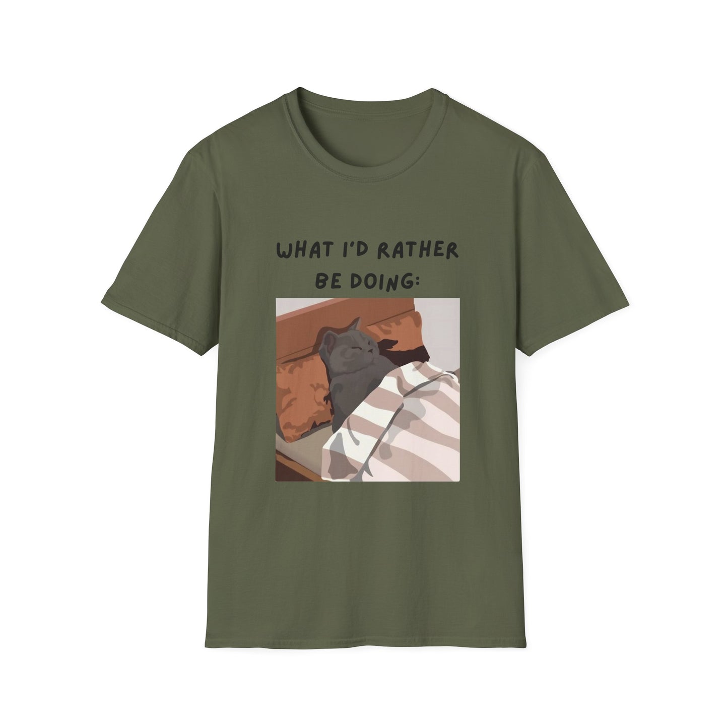 Cute Cat Sleepy Vibes Unisex Softstyle T-Shirt - "What I'd Rather Be Doing"