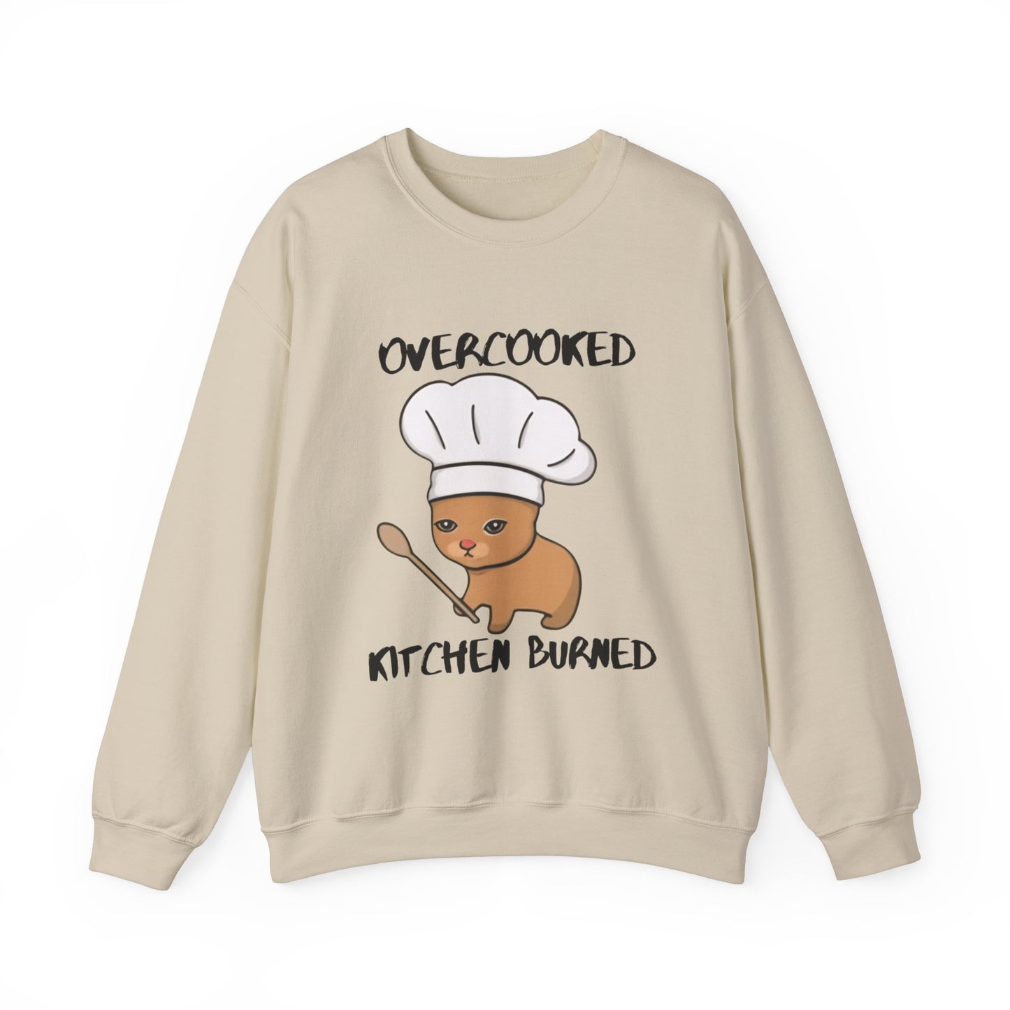 Funny Chef Cat Sweatshirt – 'Overcooked Kitchen Burned' Unisex Heavy Blend™ Crewneck