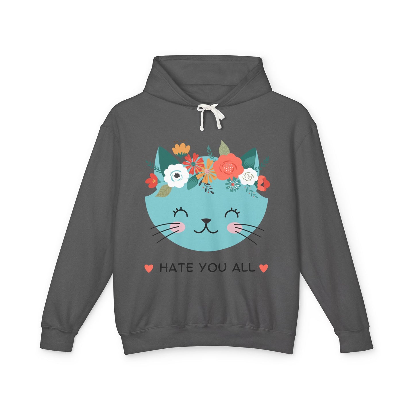 Cute Cat Floral Design Unisex Lightweight Hoodie - "Hate You All"