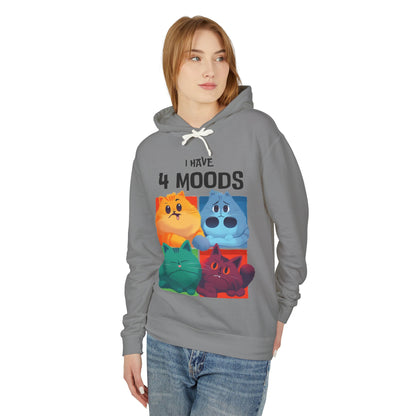 Unisex Lightweight Hooded Sweatshirt - "I Have 4 Moods" Cat Design - Perfect for Cat Lovers & Casual Wear