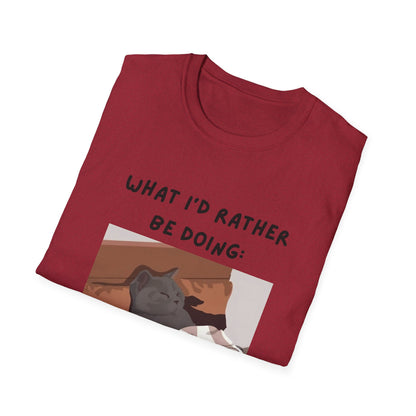 Cute Cat Sleepy Vibes Unisex Softstyle T-Shirt - "What I'd Rather Be Doing"