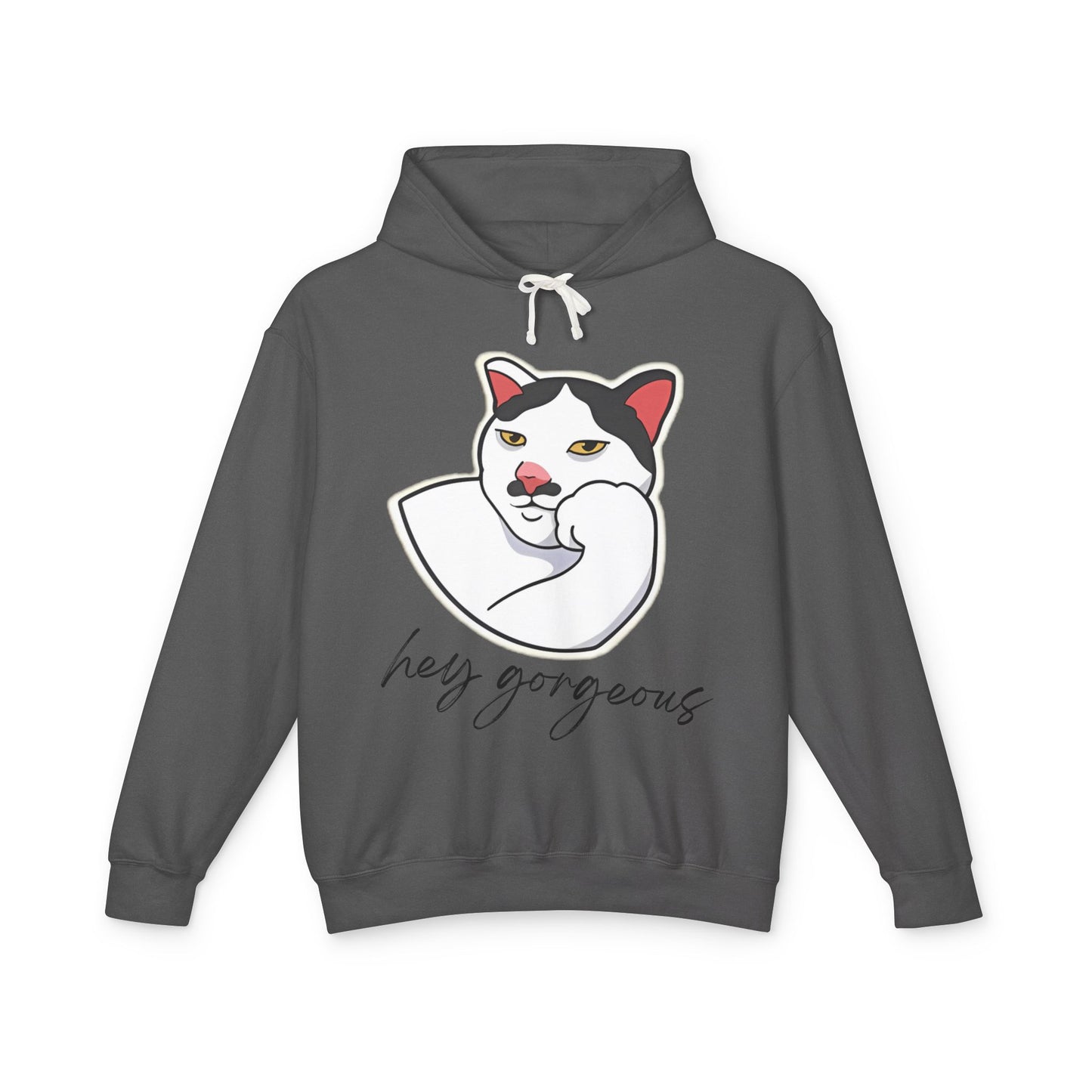 Hey Gorgeous Cat Unisex Lightweight Hoodie - Cute and Comfy Sweatshirt