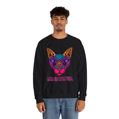 LSD ENJOYER -- Vibrant Cat Graphic Crewneck Sweatshirt - Unisex Heavy Blend