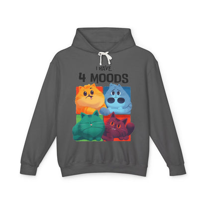 Unisex Lightweight Hooded Sweatshirt - "I Have 4 Moods" Cat Design - Perfect for Cat Lovers & Casual Wear