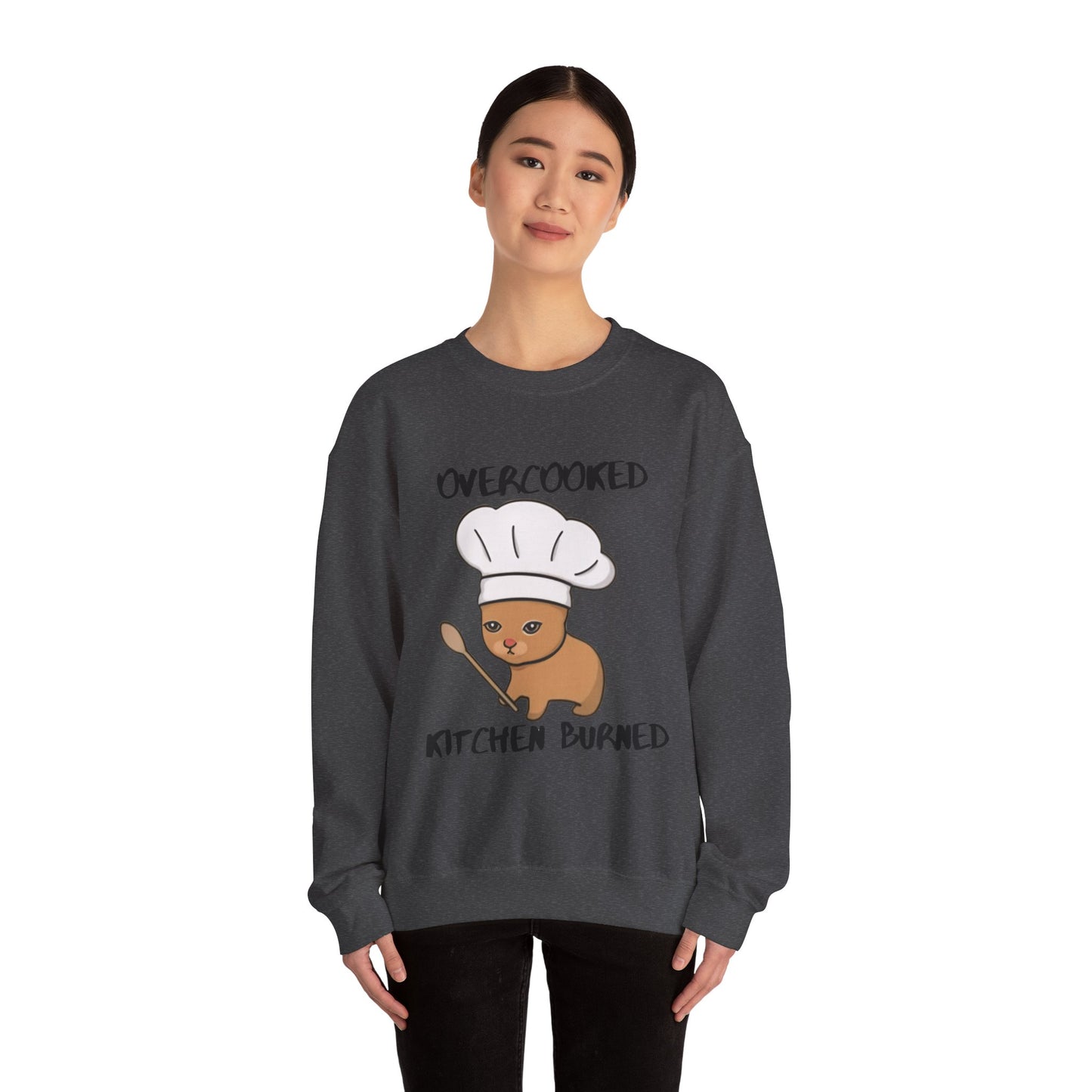 Funny Chef Cat Sweatshirt – 'Overcooked Kitchen Burned' Unisex Heavy Blend™ Crewneck