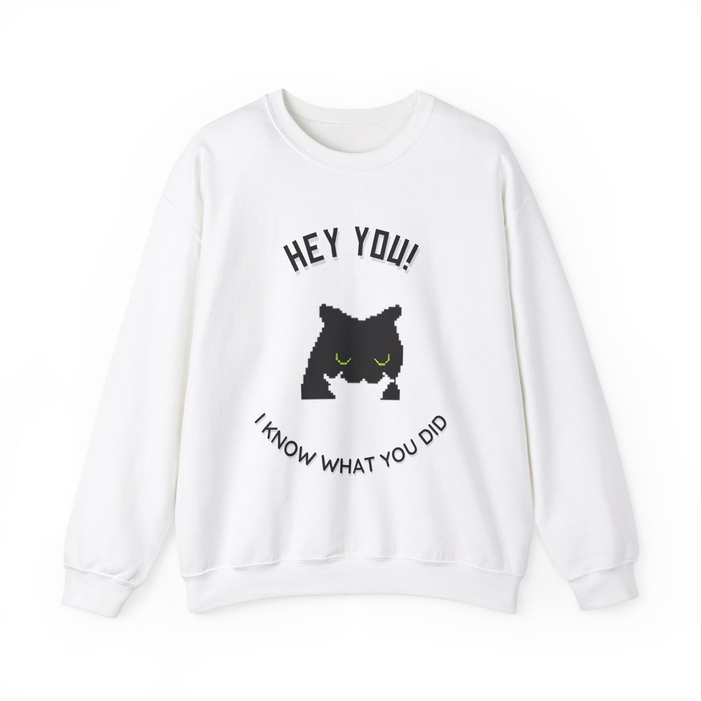 Funny Cat Crewneck Sweatshirt - 'Hey You! I Know What You Did'