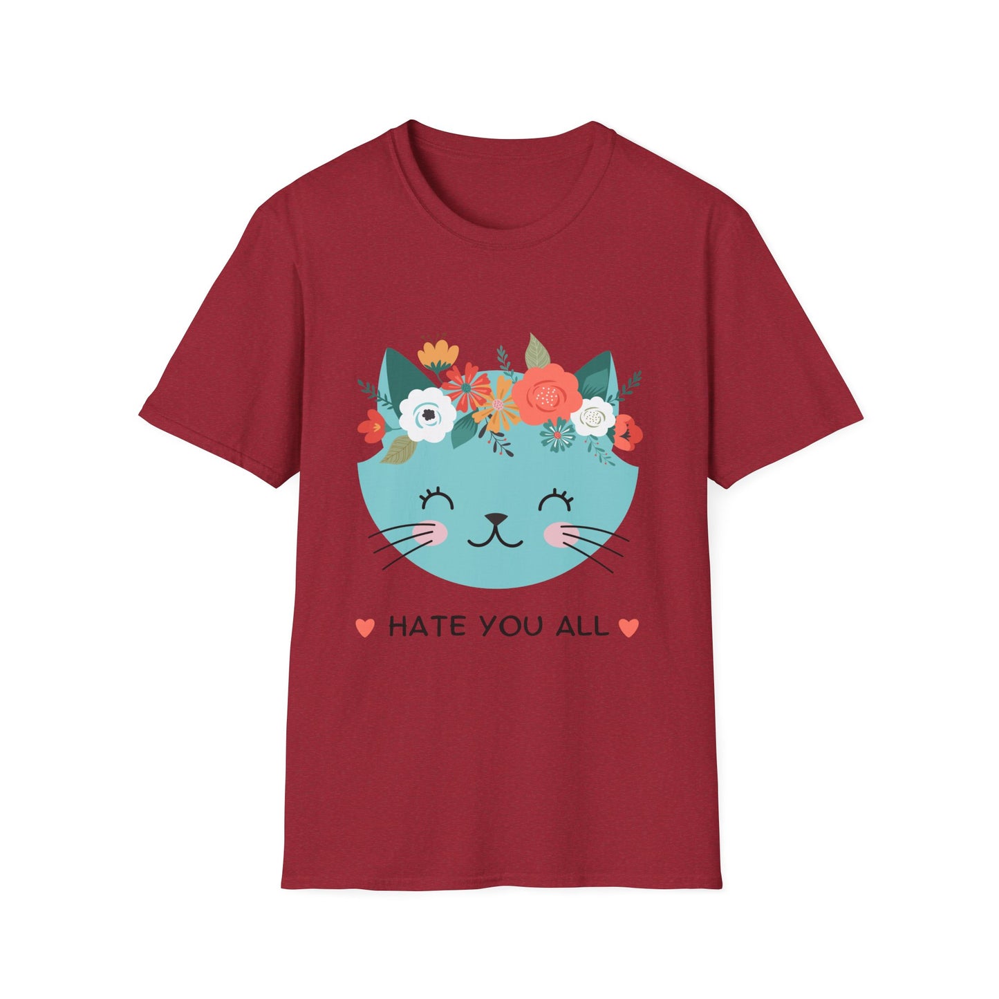Floral Cat Graphic T-Shirt - 'Hate You All' Cute Unisex Tee