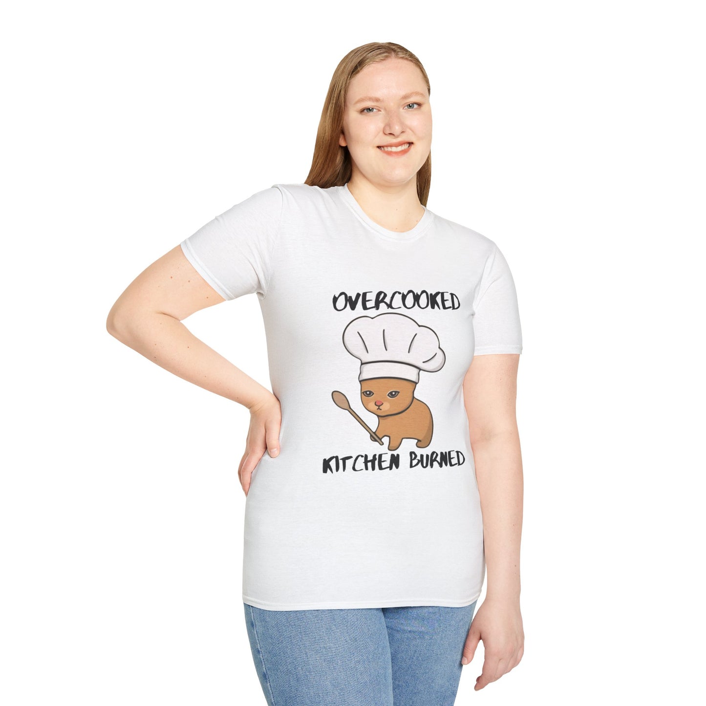 Funny Chef Cat T-Shirt - "Overcooked Kitchen Burned" - Unisex Softstyle