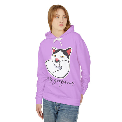 Hey Gorgeous Cat Unisex Lightweight Hoodie - Cute and Comfy Sweatshirt