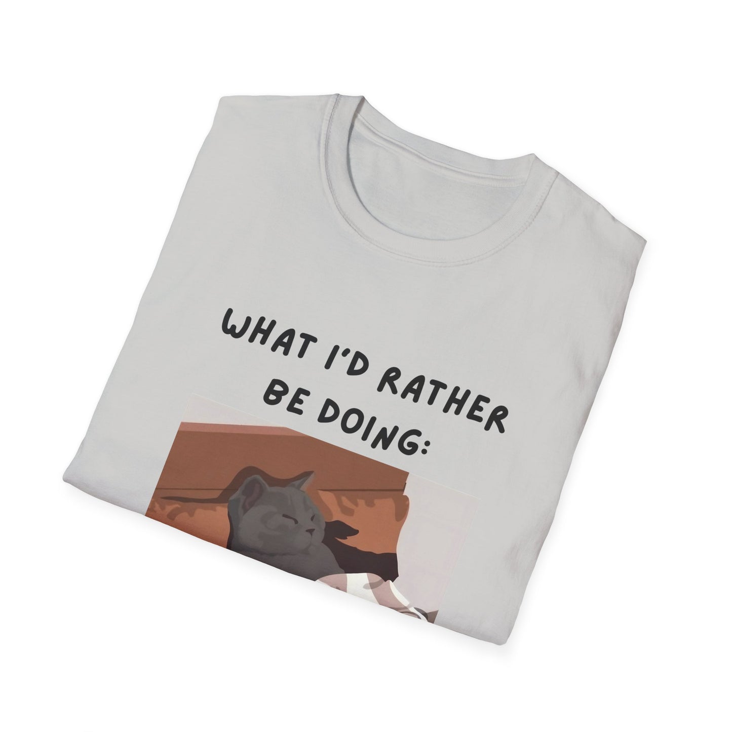 Cute Cat Sleepy Vibes Unisex Softstyle T-Shirt - "What I'd Rather Be Doing"