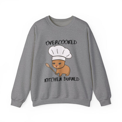 Funny Chef Cat Sweatshirt – 'Overcooked Kitchen Burned' Unisex Heavy Blend™ Crewneck