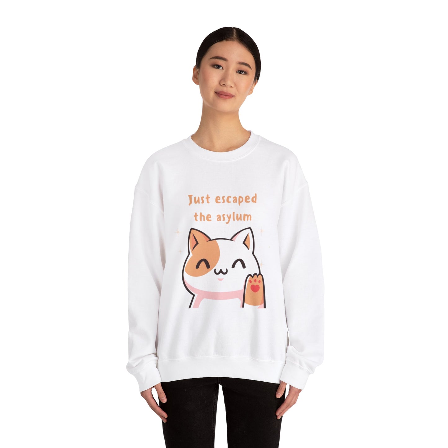 'Just Escaped the Asylum' - Funny Cat Crewneck Sweatshirt