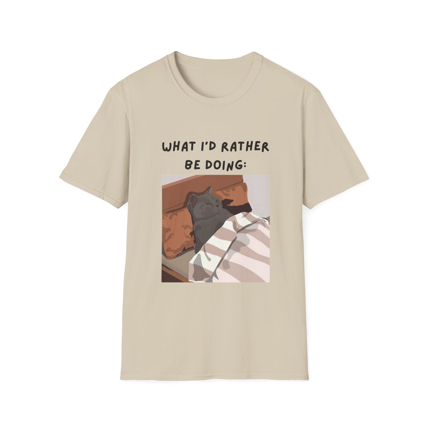 Cute Cat Sleepy Vibes Unisex Softstyle T-Shirt - "What I'd Rather Be Doing"