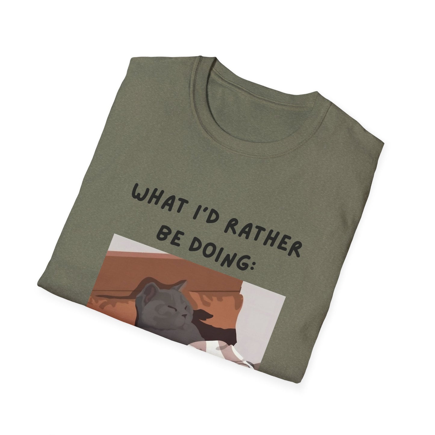 Cute Cat Sleepy Vibes Unisex Softstyle T-Shirt - "What I'd Rather Be Doing"