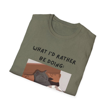 Cute Cat Sleepy Vibes Unisex Softstyle T-Shirt - "What I'd Rather Be Doing"