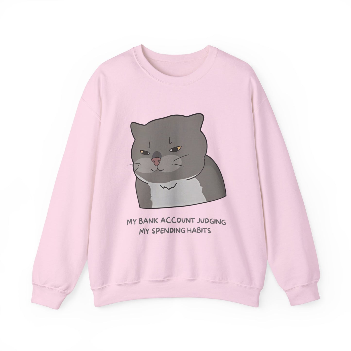 Funny Cat Motivational Crewneck Sweatshirt - My Bank Account Judging My Spending Habits