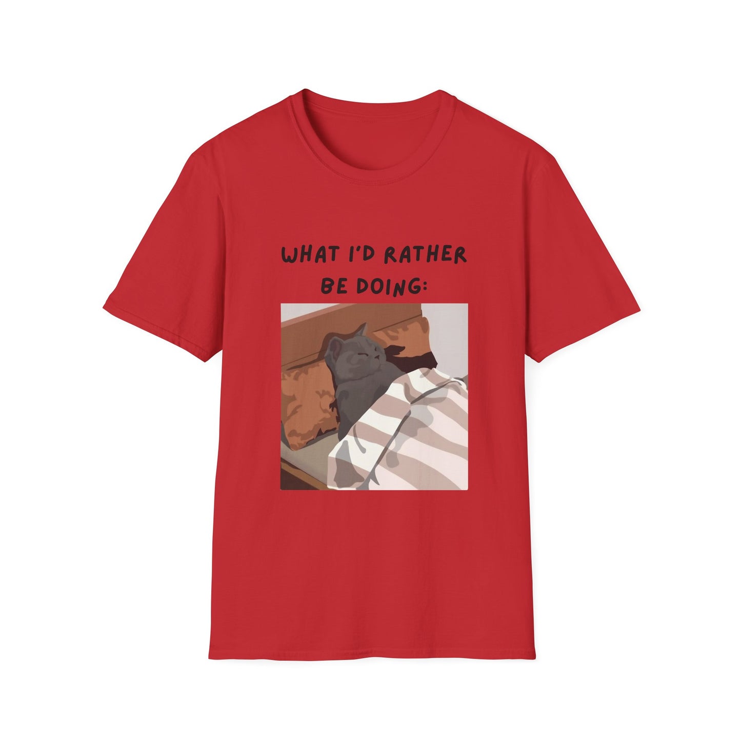 Cute Cat Sleepy Vibes Unisex Softstyle T-Shirt - "What I'd Rather Be Doing"