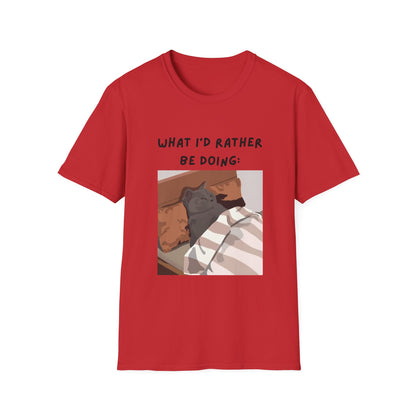 Cute Cat Sleepy Vibes Unisex Softstyle T-Shirt - "What I'd Rather Be Doing"
