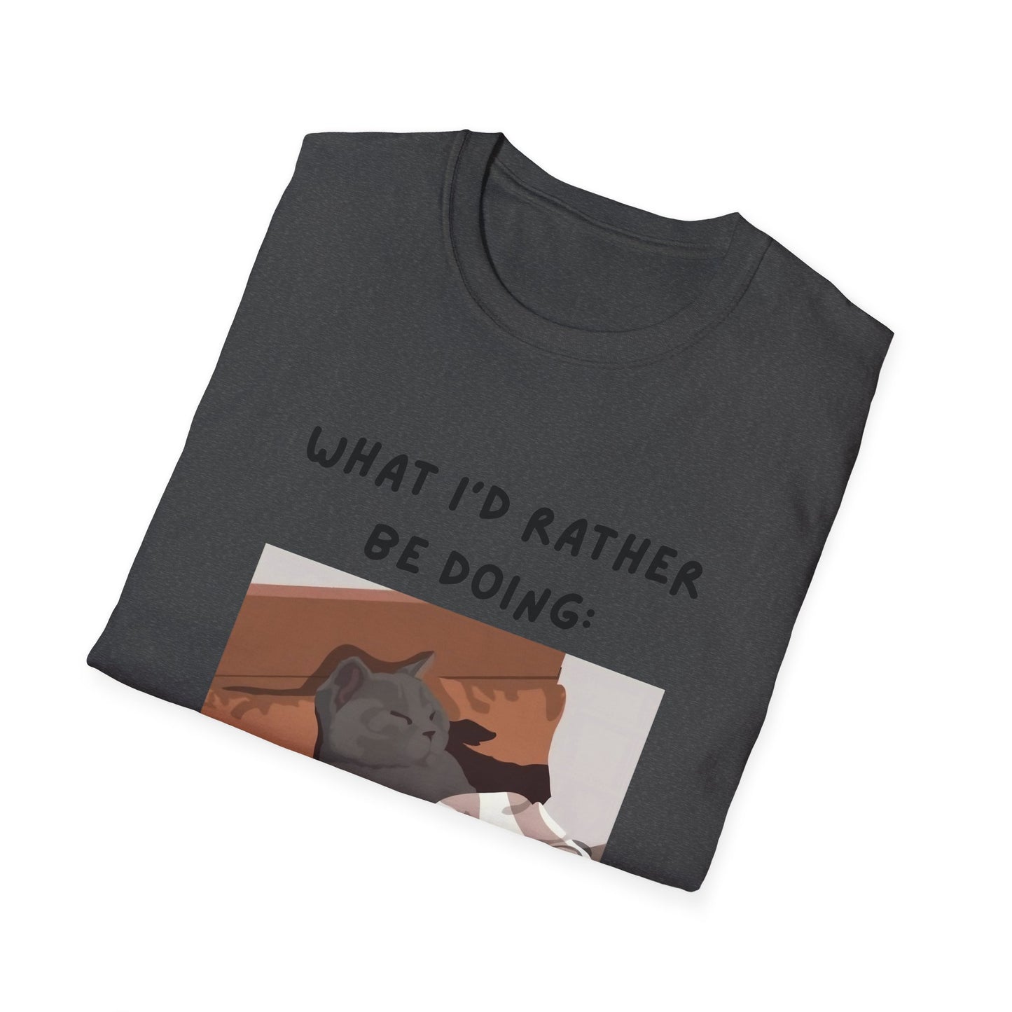 Cute Cat Sleepy Vibes Unisex Softstyle T-Shirt - "What I'd Rather Be Doing"