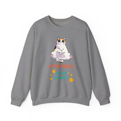 Funny Cat Sweatshirt - "Superpower: Social Anxiety" Unisex Crewneck