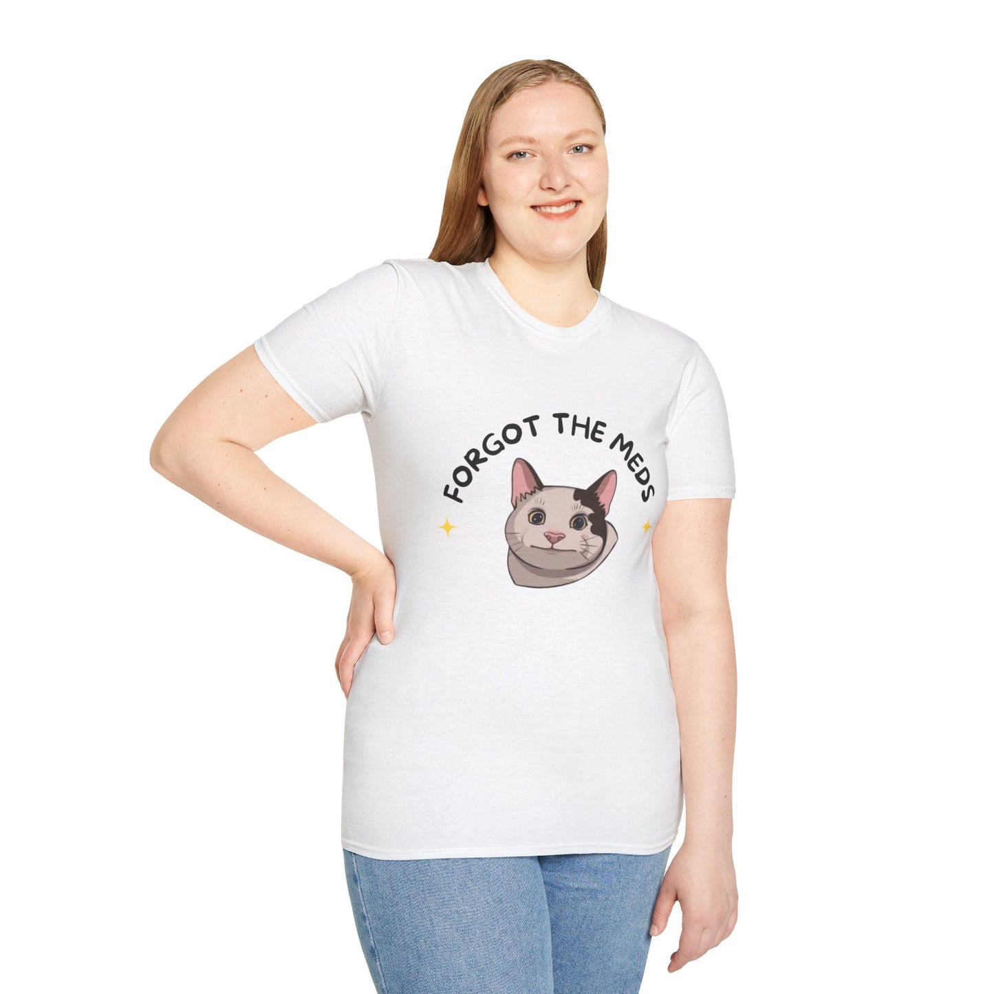 Funny Cat T-Shirt - 'Forgot The Meds' Unisex Softstyle Tee