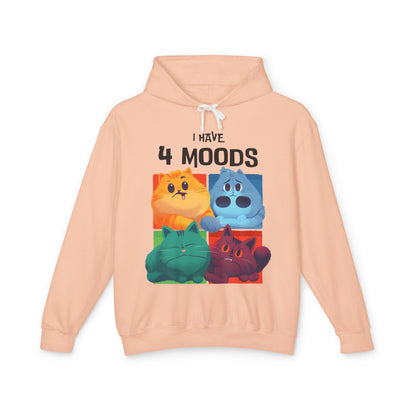 Unisex Lightweight Hooded Sweatshirt - "I Have 4 Moods" Cat Design - Perfect for Cat Lovers & Casual Wear