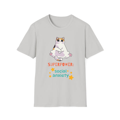 Superpower: Social Anxiety Unisex T-Shirt - Cute Cat Design
