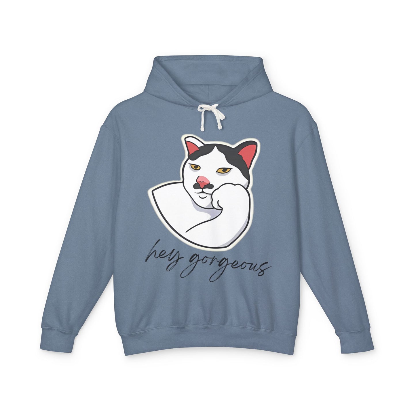 Hey Gorgeous Cat Unisex Lightweight Hoodie - Cute and Comfy Sweatshirt