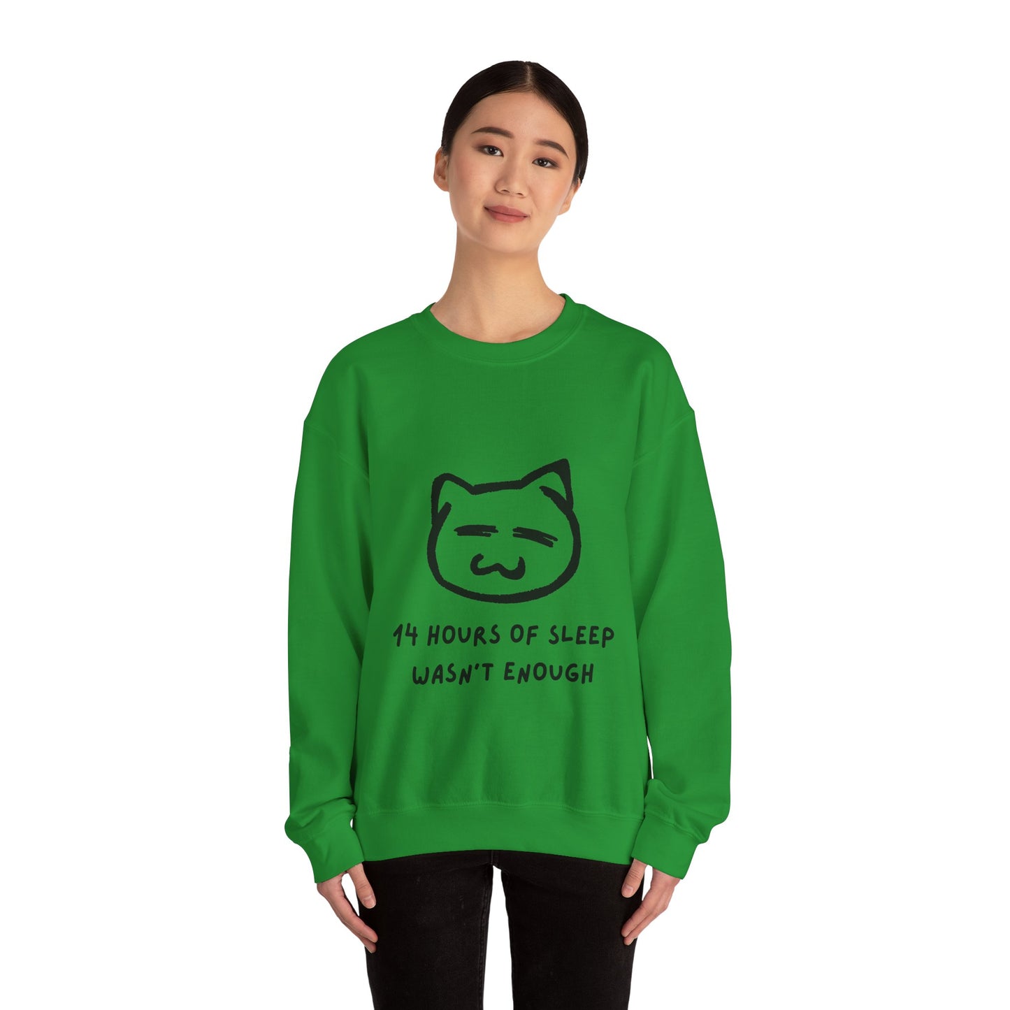 14 Hours of Sleep Crewneck Sweatshirt - Unisex Heavy Blend™ - Cozy Cat Design