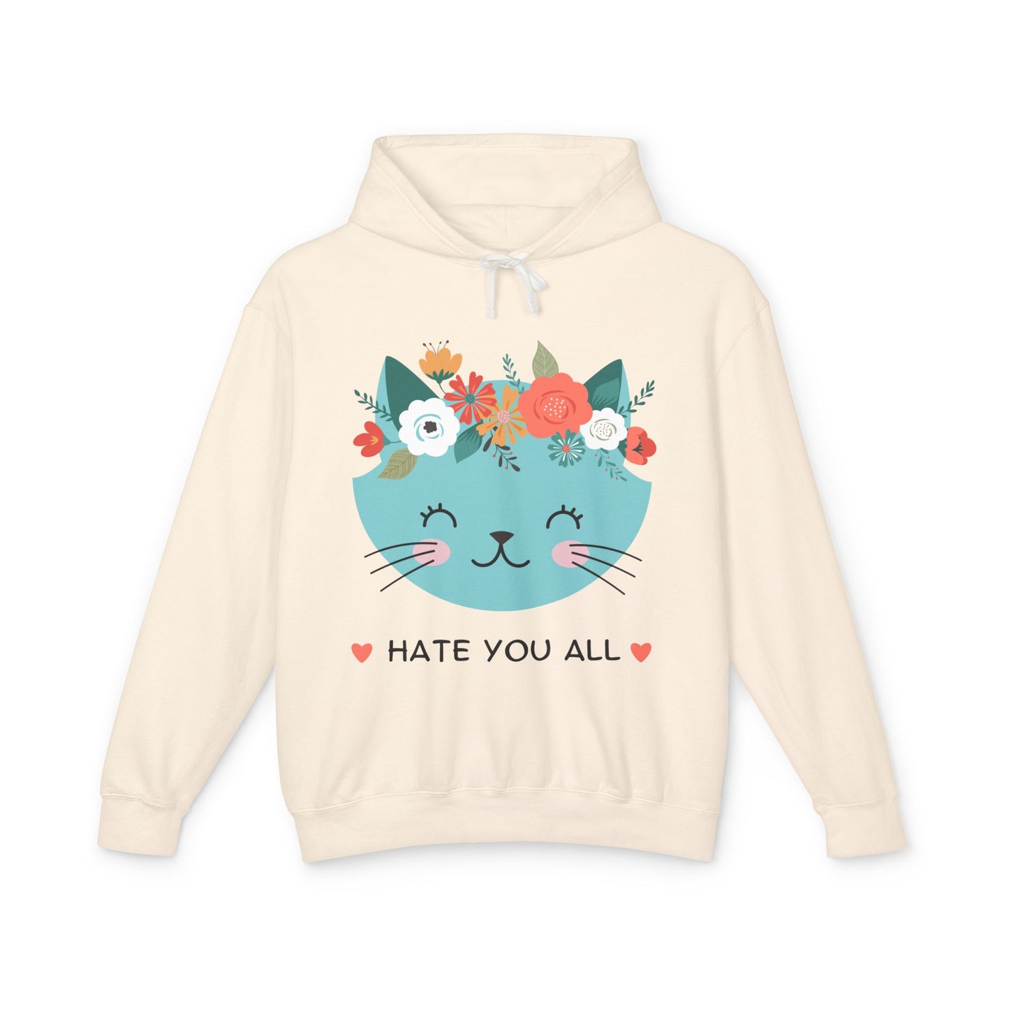 Cute Cat Floral Design Unisex Lightweight Hoodie - "Hate You All"