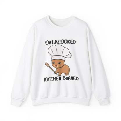 Funny Chef Cat Sweatshirt – 'Overcooked Kitchen Burned' Unisex Heavy Blend™ Crewneck