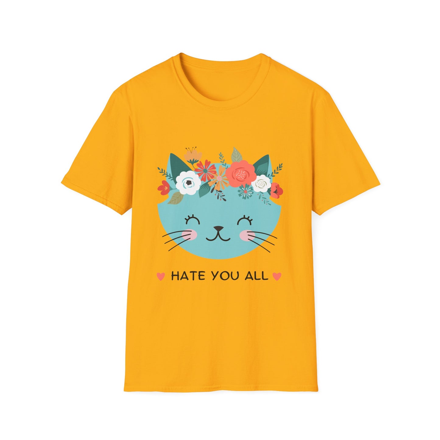 Floral Cat Graphic T-Shirt - 'Hate You All' Cute Unisex Tee