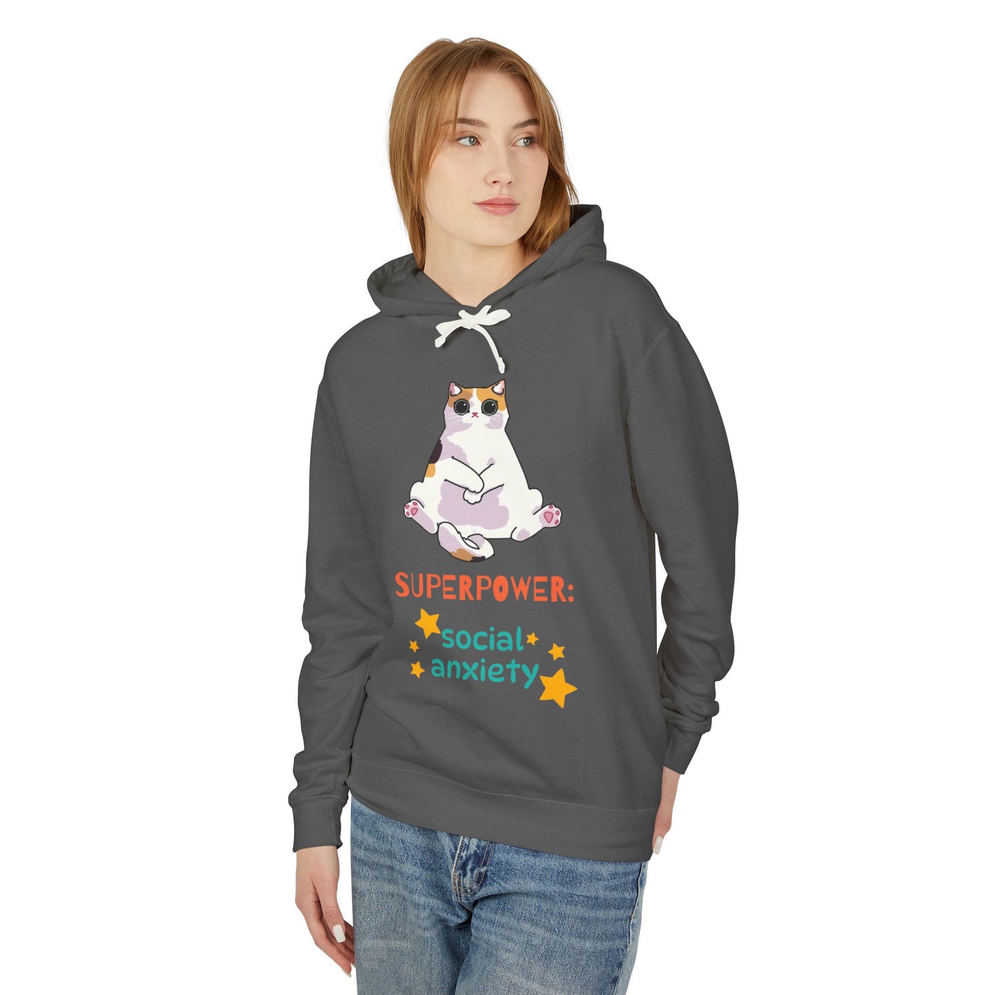 Superpower: Social Anxiety Unisex Lightweight Hooded Sweatshirt