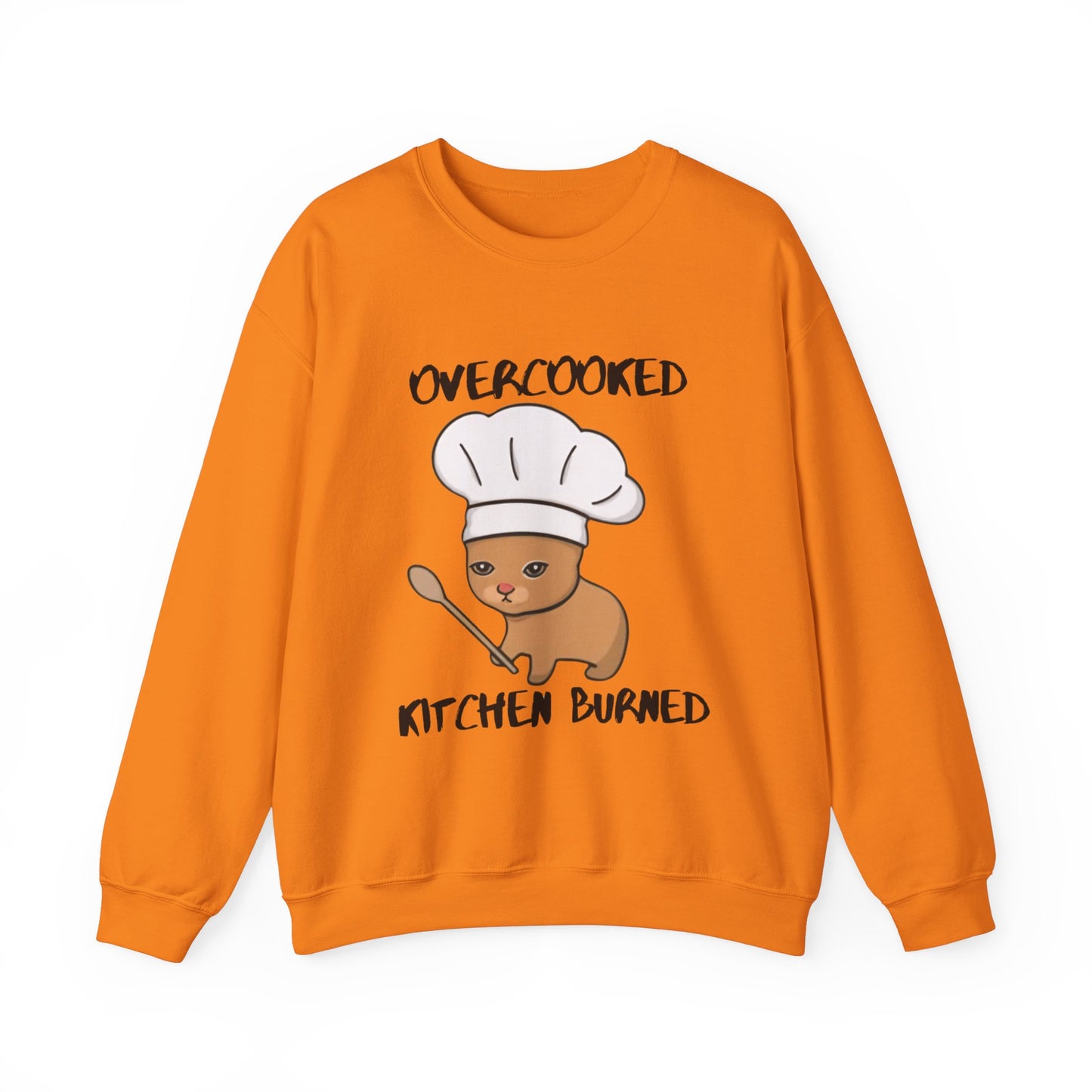 Funny Chef Cat Sweatshirt – 'Overcooked Kitchen Burned' Unisex Heavy Blend™ Crewneck