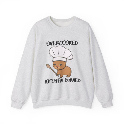 Funny Chef Cat Sweatshirt – 'Overcooked Kitchen Burned' Unisex Heavy Blend™ Crewneck