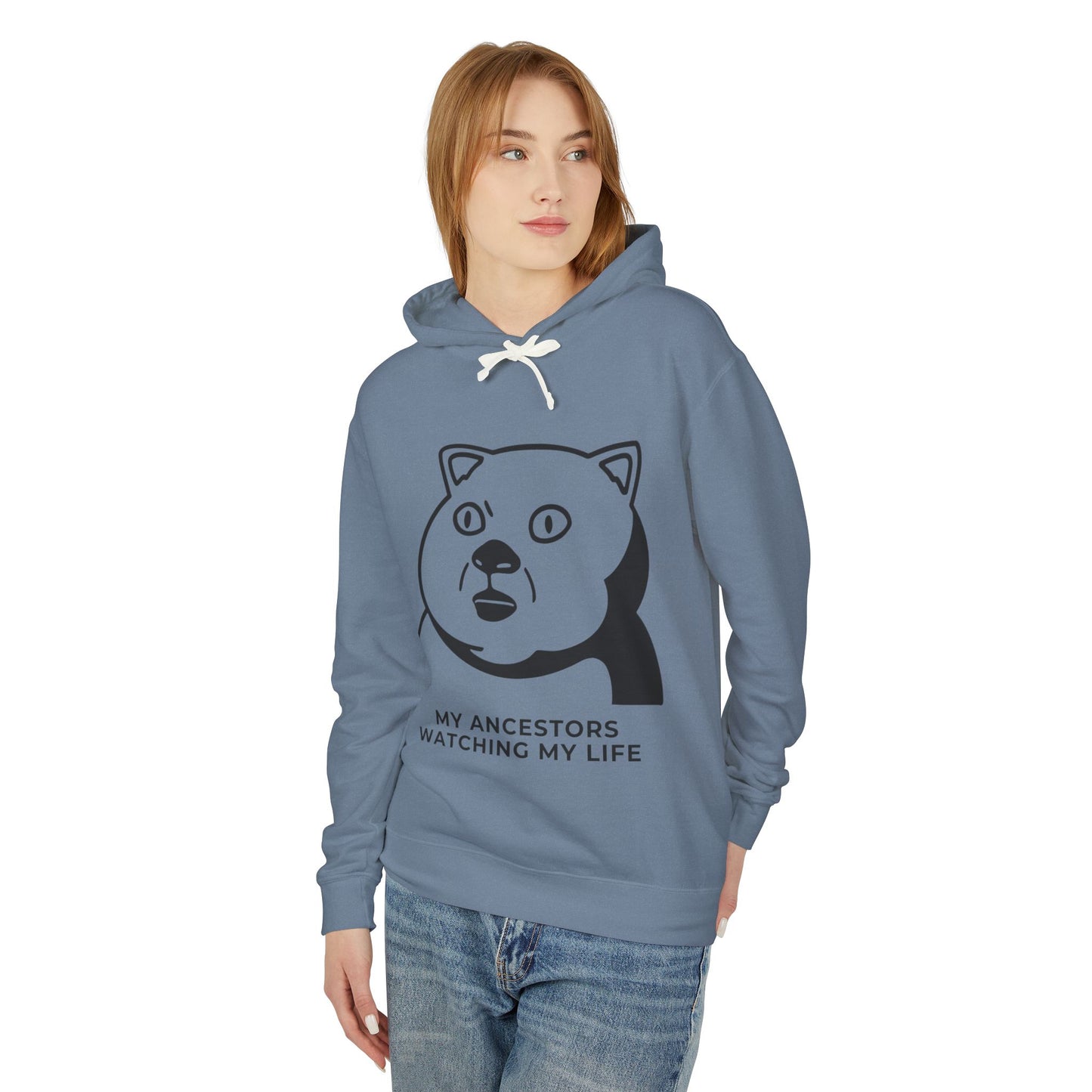 My Ancestors Watching My Life - Funny Cat Design -Unisex Lightweight Hooded Sweatshirt