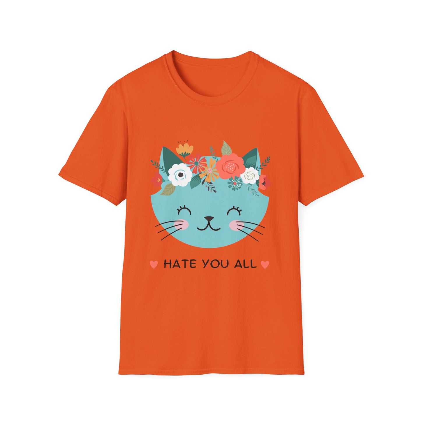Floral Cat Graphic T-Shirt - 'Hate You All' Cute Unisex Tee