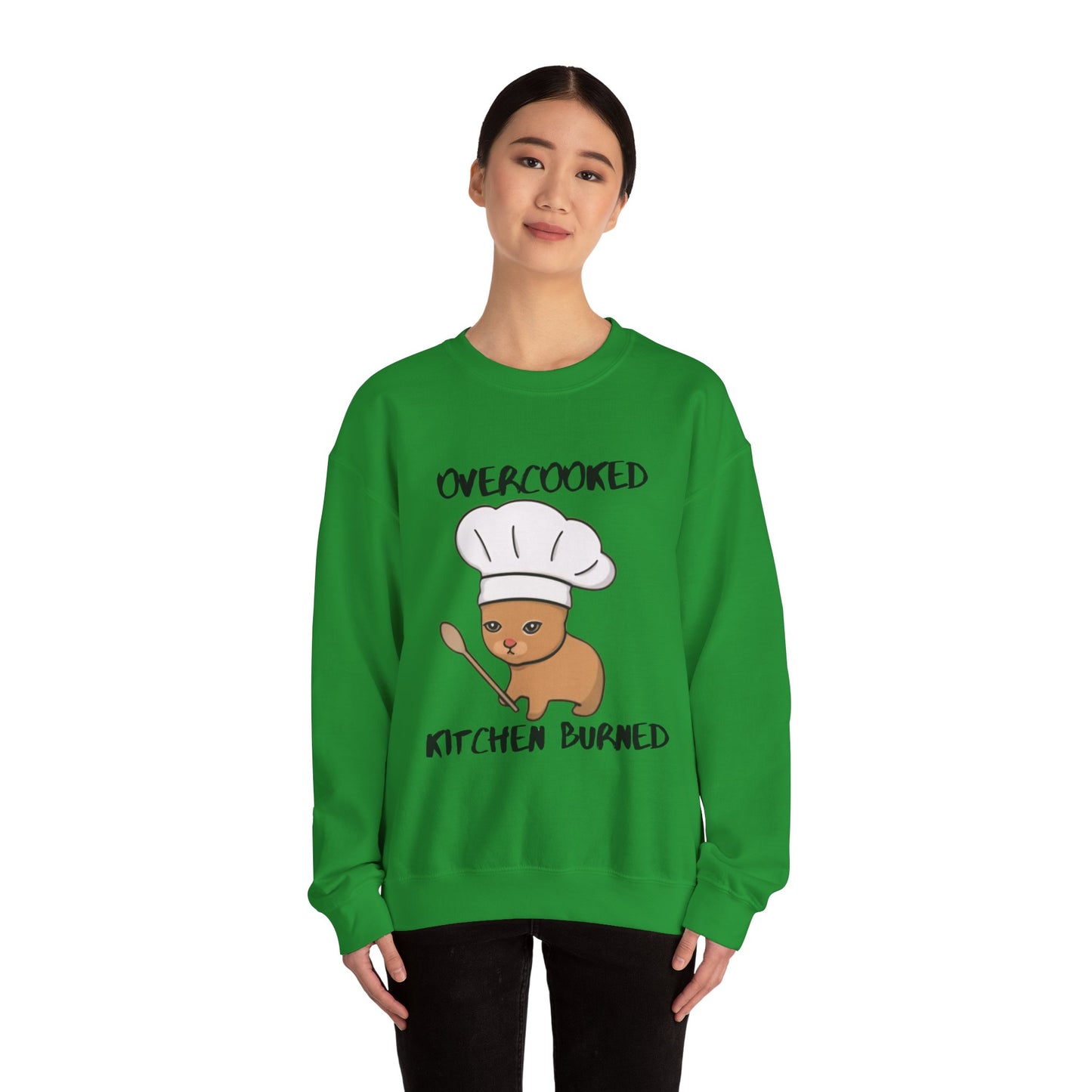 Funny Chef Cat Sweatshirt – 'Overcooked Kitchen Burned' Unisex Heavy Blend™ Crewneck