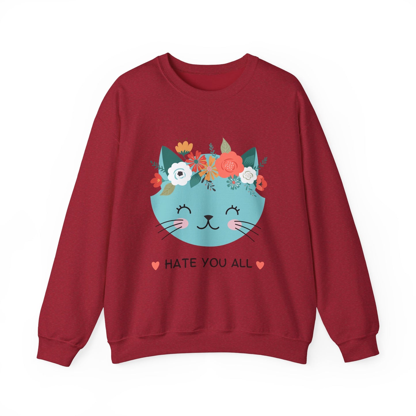 "HATE YOU ALL" - Floral Cat Crewneck Sweatshirt