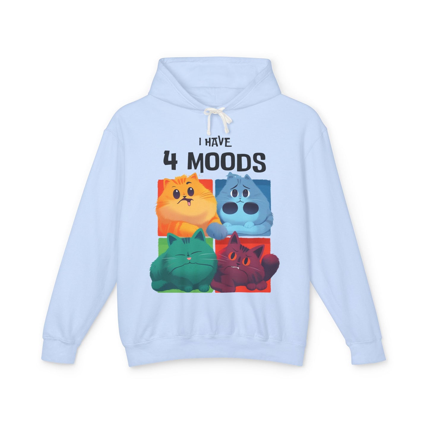 Unisex Lightweight Hooded Sweatshirt - "I Have 4 Moods" Cat Design - Perfect for Cat Lovers & Casual Wear